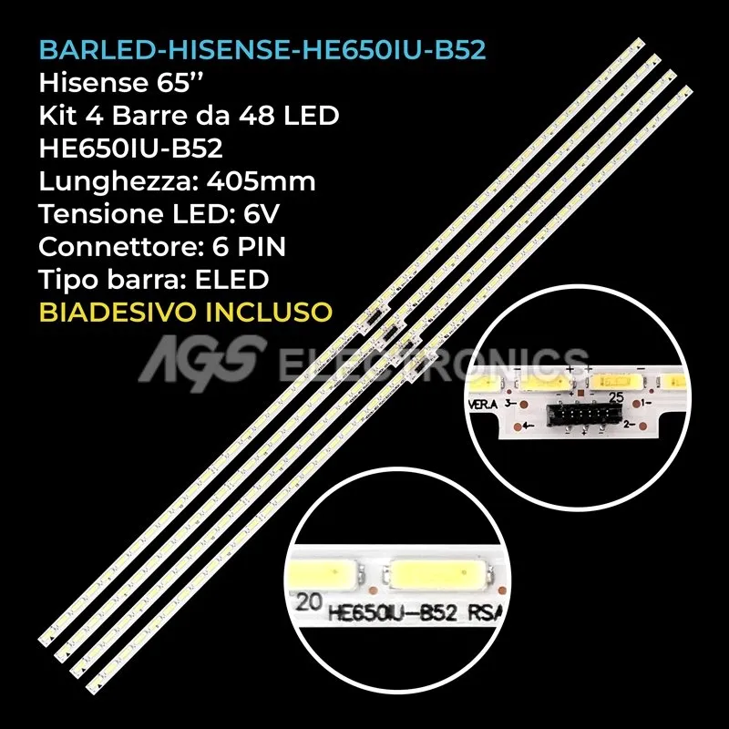kit 4 barre LED retroilluminazione per Hisense 65 pollici modello H65N6800