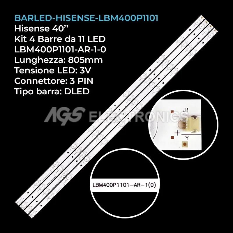 kit 4 barre LED retroilluminazione per Hisense 40 pollici modello LEDN40D37P