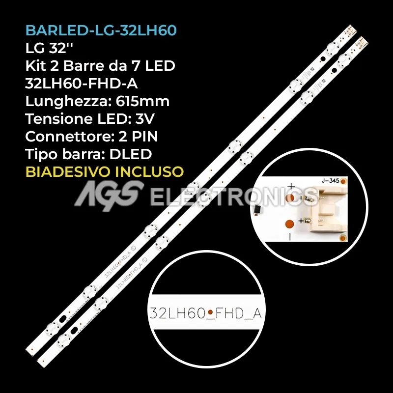 kit 2 barre LED retroilluminazione per LG 32 pollici modello 32LH604BPB
