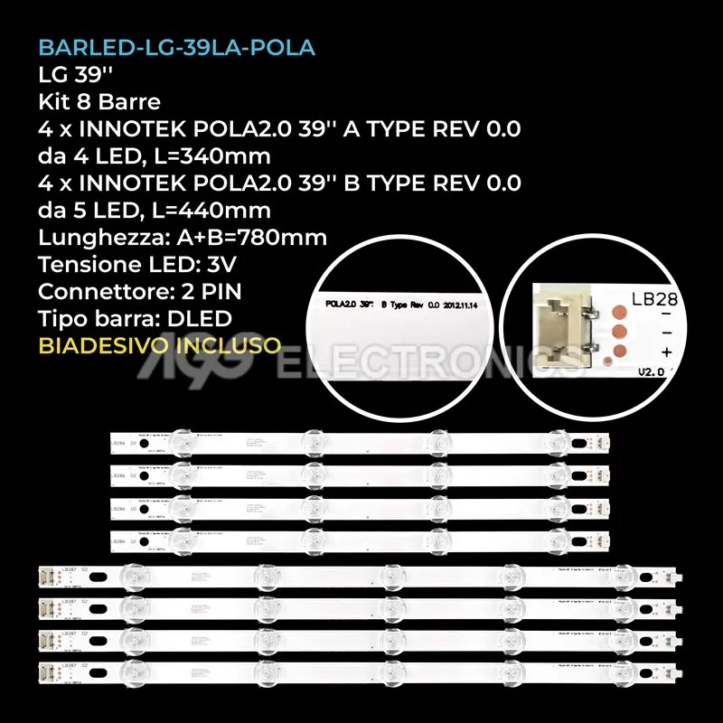 kit 8 barre LED retroilluminazione per LG 39 pollici modello 39LA613SZB