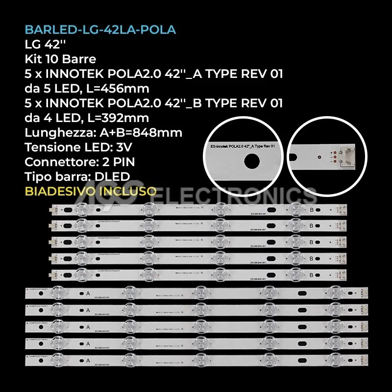 kit 10 barre LED retroilluminazione per LG 42 pollici modello 42LN575VZE