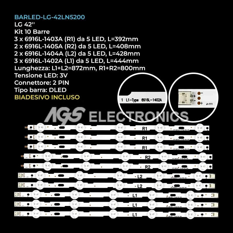 kit 10 barre LED retroilluminazione per LG 42 pollici pannello LC420DUESFR5