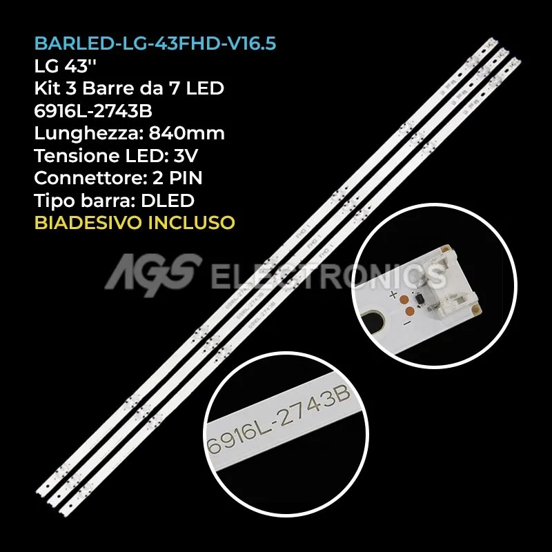 kit 3 barre LED retroilluminazione per LG 43 pollici pannello LC430DUEFJM4