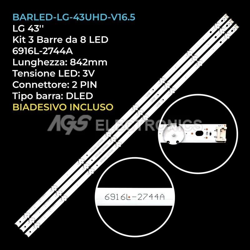 kit 3 barre LED retroilluminazione per LG 43 pollici pannello LC430DGEFJM2