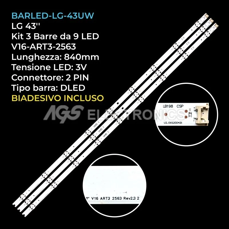 kit 3 barre LED retroilluminazione per LG 43 pollici modello 43UH656VZB