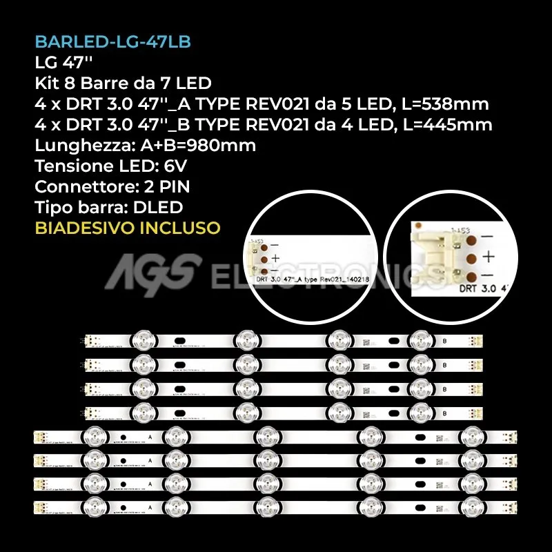 kit 8 barre LED retroilluminazione per LG 47 pollici modello 47LF5610