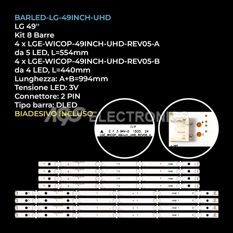 kit 8 barre LED retroilluminazione per LG 49 pollici modello 49UH603TDB