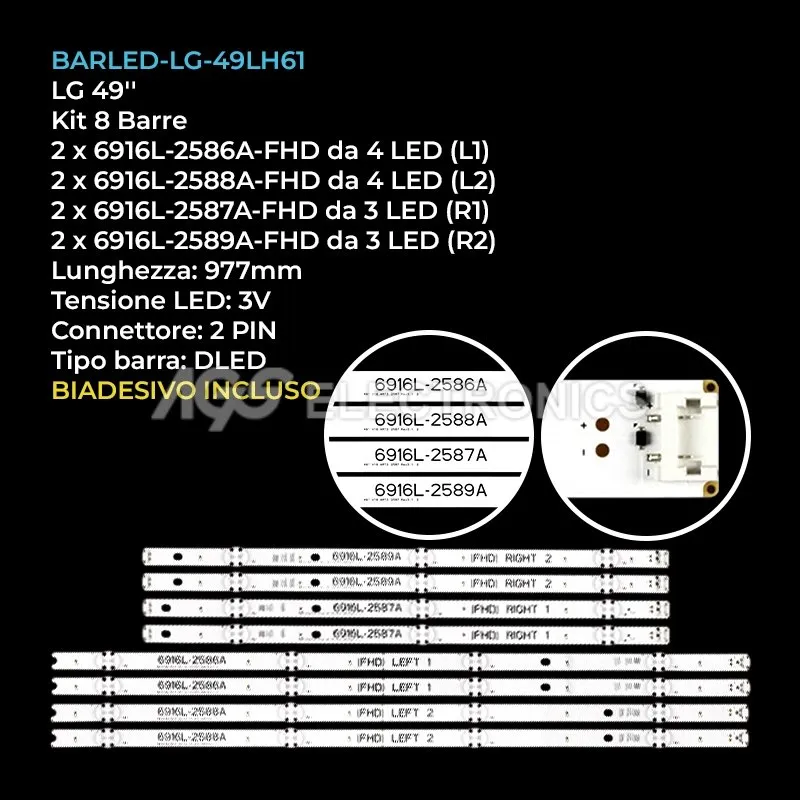 kit 8 barre LED retroilluminazione per LG 49 pollici modello 49LH6000PBAPHWLJD
