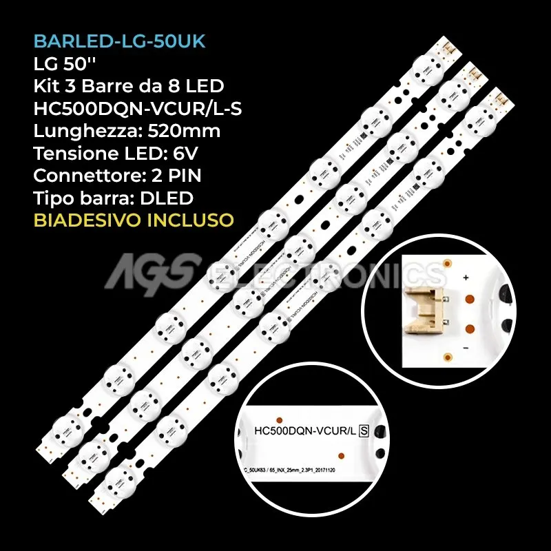 kit 3 barre LED retroilluminazione per LG 50 pollici modello 50UK6950PLB