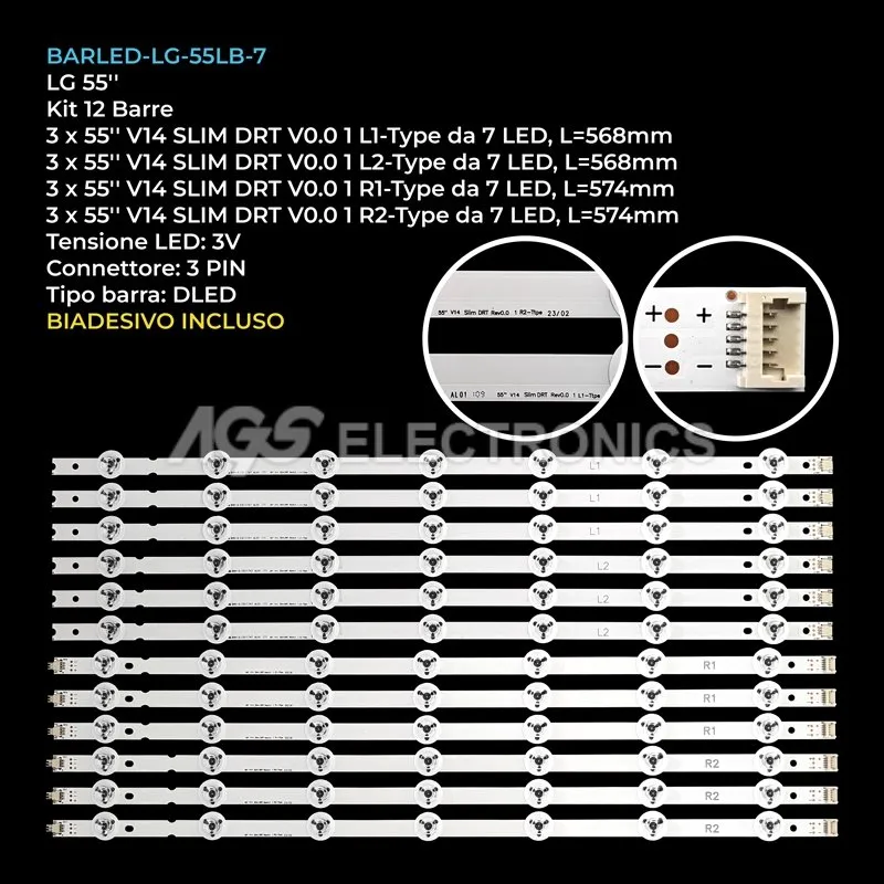 kit 12 barre LED retroilluminazione per LG 55 pollici modello 55LB720VZA