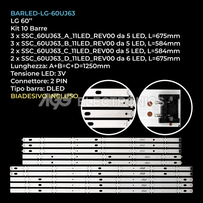 kit 10 barre LED retroilluminazione per LG 60 pollici modello 60UJ6560