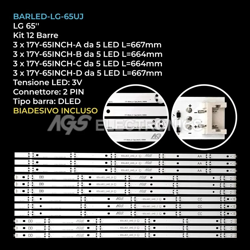 kit 12 barre LED retroilluminazione per LG 65 pollici modello 65UJ630TDA