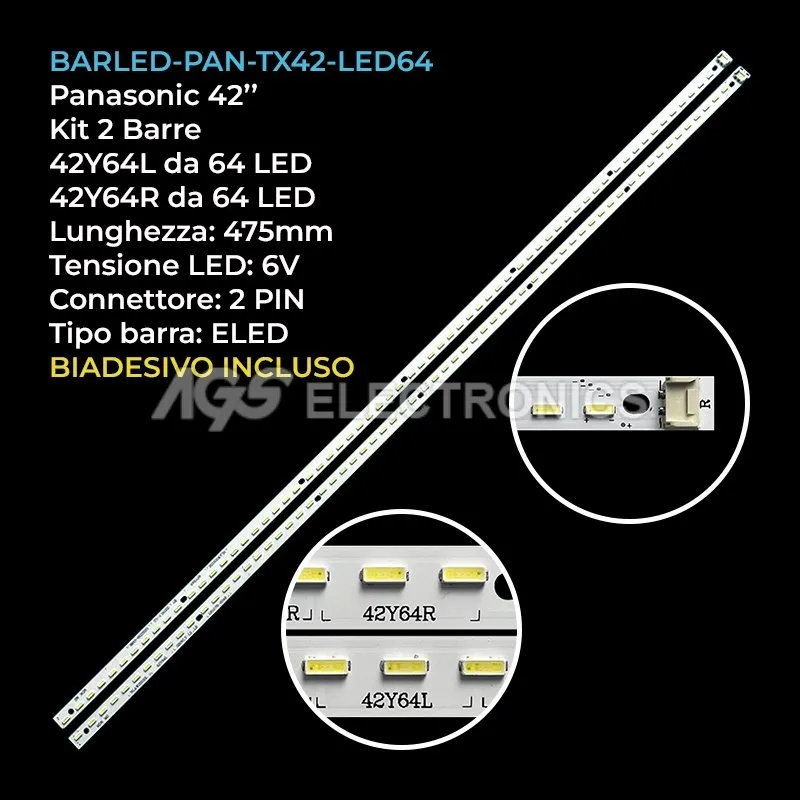 kit 2 barre LED retroilluminazione per Panasonic 42 pollici modello TCL42E30B