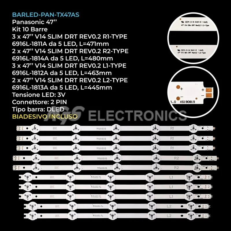 kit 10 barre LED retroilluminazione per Panasonic 47 pollici modello TX47ASE650E