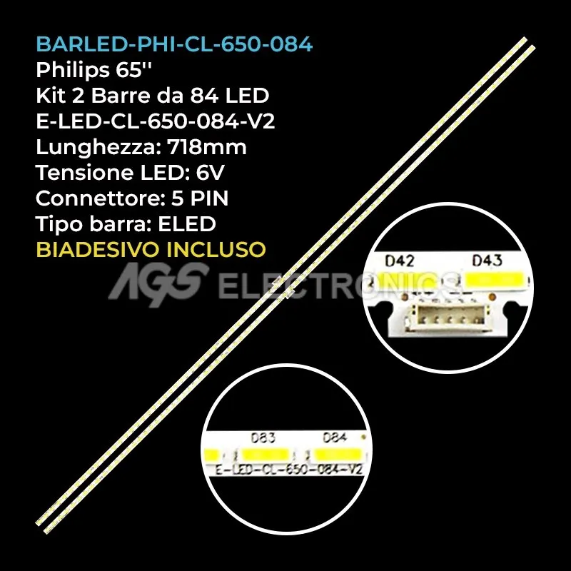 kit 2 barre LED retroilluminazione per Philips 65 pollici modello TPT650UAQVN04U