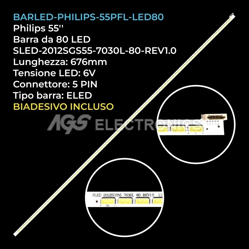 kit 1 barre LED retroilluminazione per Philips 55 pollici modello 55PFL5507M08