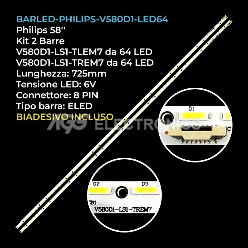 kit 2 barre LED retroilluminazione per Panasonic 58 pollici modello TX58ASW804