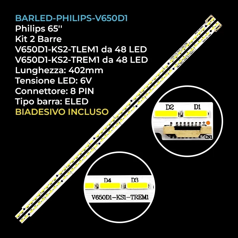 kit 2 barre LED retroilluminazione per Hisense 65 pollici modello LED65XT880G