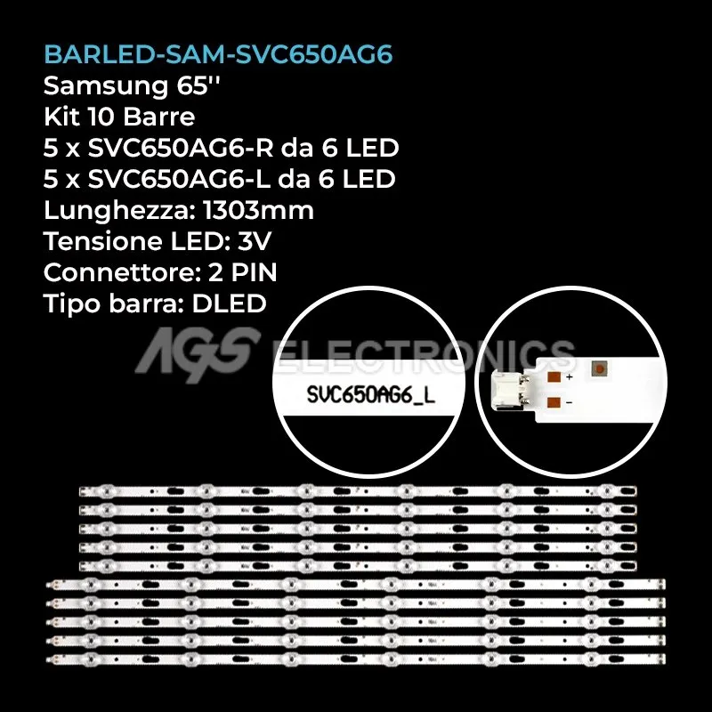 kit 10 barre LED retroilluminazione per Samsung 65 pollici modello UE65AU7100K