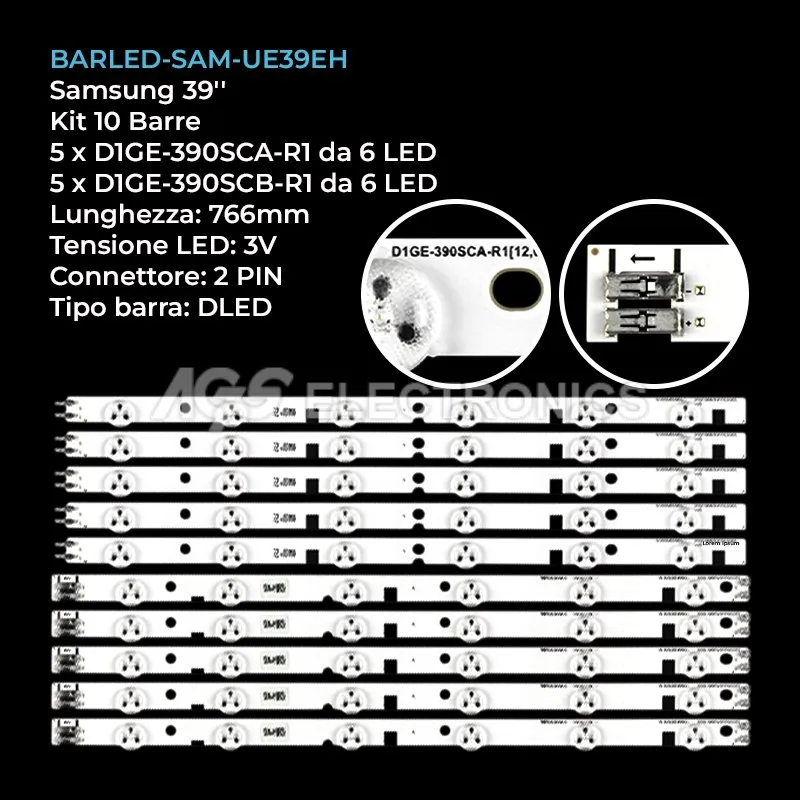 kit 10 barre LED retroilluminazione per Samsung 39 pollici modello UA39EH5003