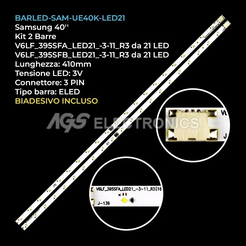 kit 2 barre LED retroilluminazione per Samsung 40 pollici modello UA40K5100AWXHC
