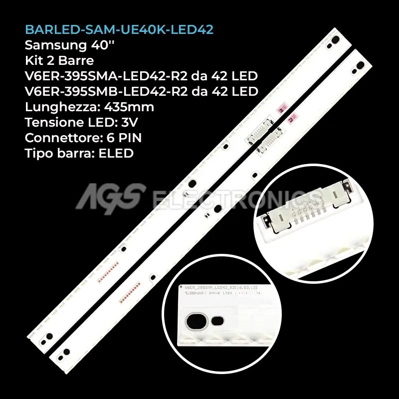 kit 2 barre LED retroilluminazione per Samsung 40 pollici modello UE40MU6640SXXN