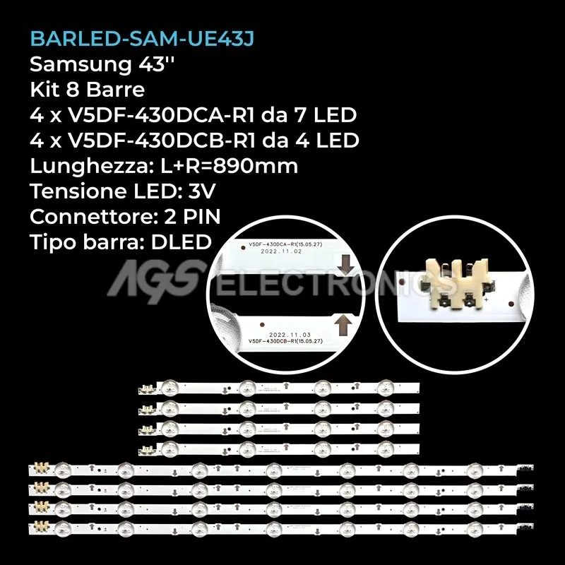 kit 8 barre LED retroilluminazione per Samsung 43 pollici modello UE43J5500AWXZF