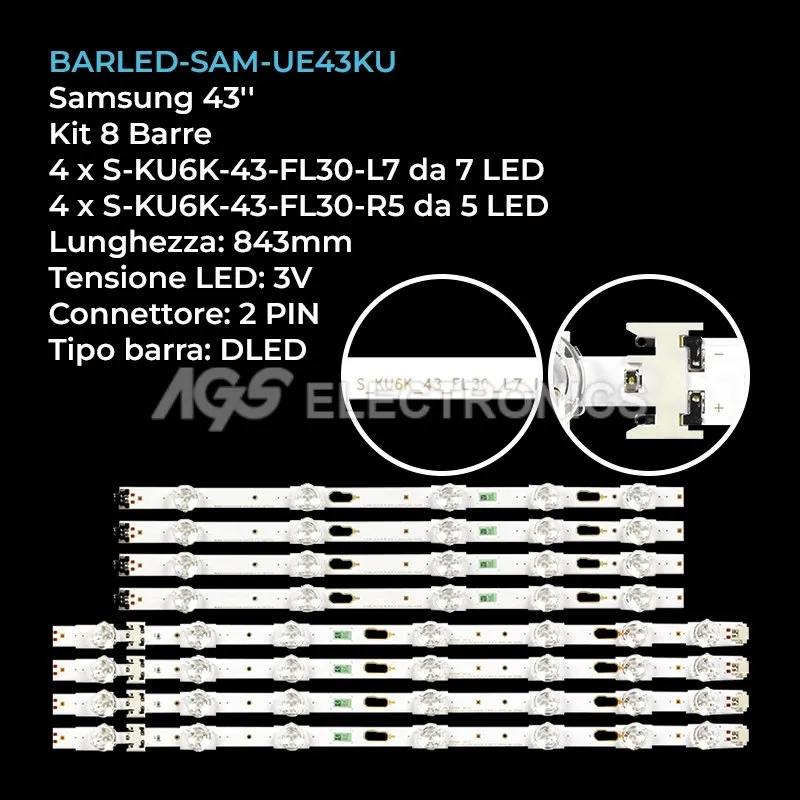kit 8 barre LED retroilluminazione per Samsung 43 pollici modello UE43MU6190U