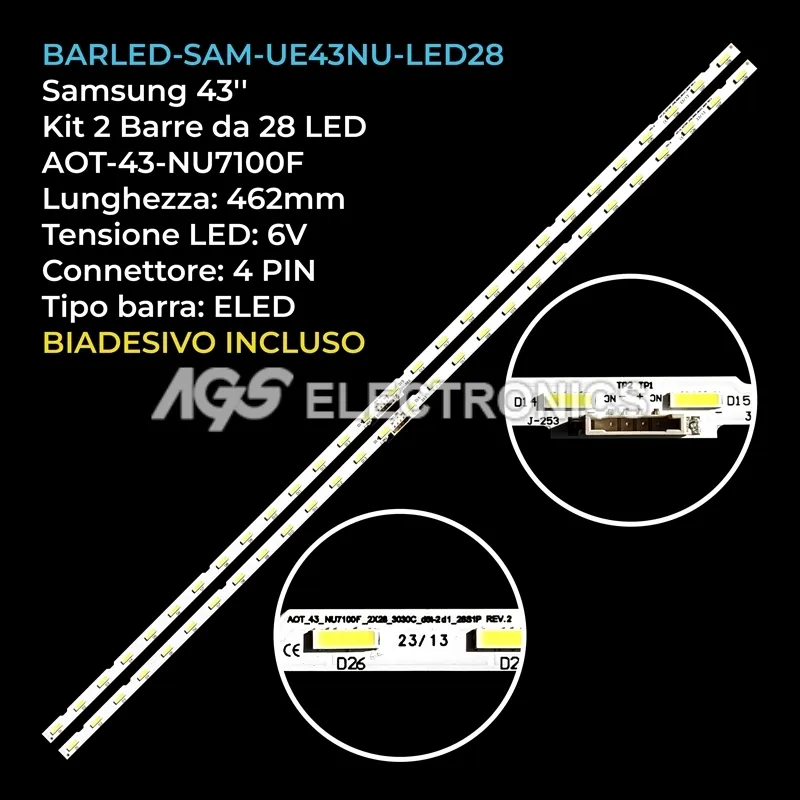 kit 2 barre LED retroilluminazione per Samsung 43 pollici pannello CYNN043HGAVDH