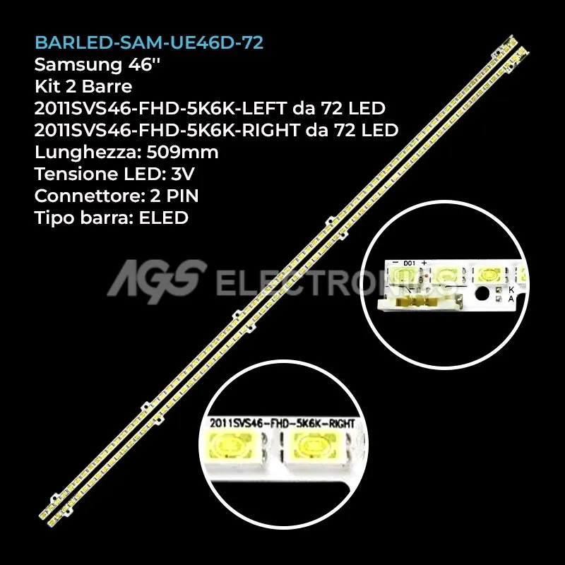 kit 2 barre LED retroilluminazione per Samsung 46 pollici modello UN46D6000