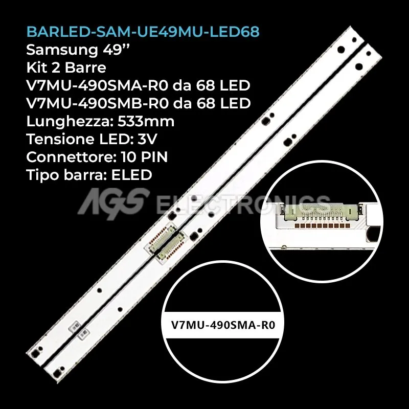 kit 2 barre LED retroilluminazione per Samsung 49 pollici modello UN49MU800DFXZA