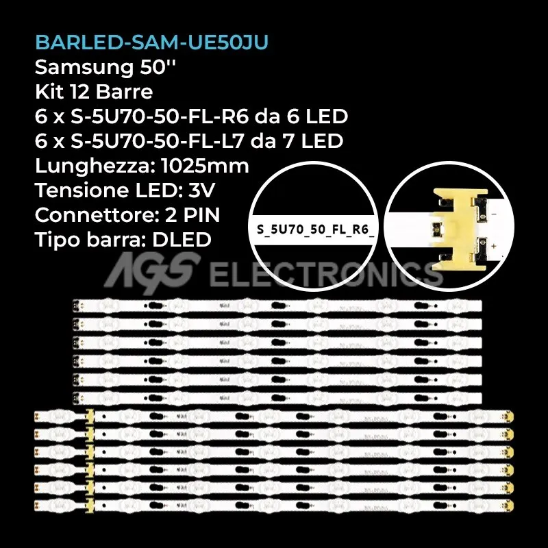 kit 12 barre LED retroilluminazione per Samsung 50 pollici modello UE50JU6400UXMS