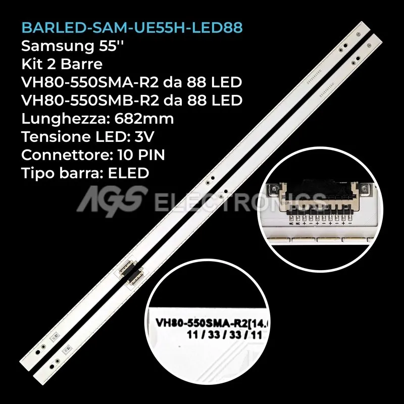 kit 2 barre LED retroilluminazione per Samsung 55 pollici modello UE55H6870SSXZG