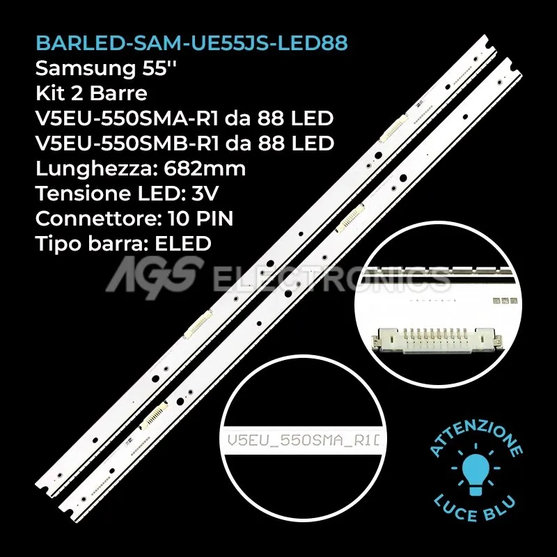 kit 2 barre LED retroilluminazione per Samsung 55 pollici modello UE55JS8000TXZF