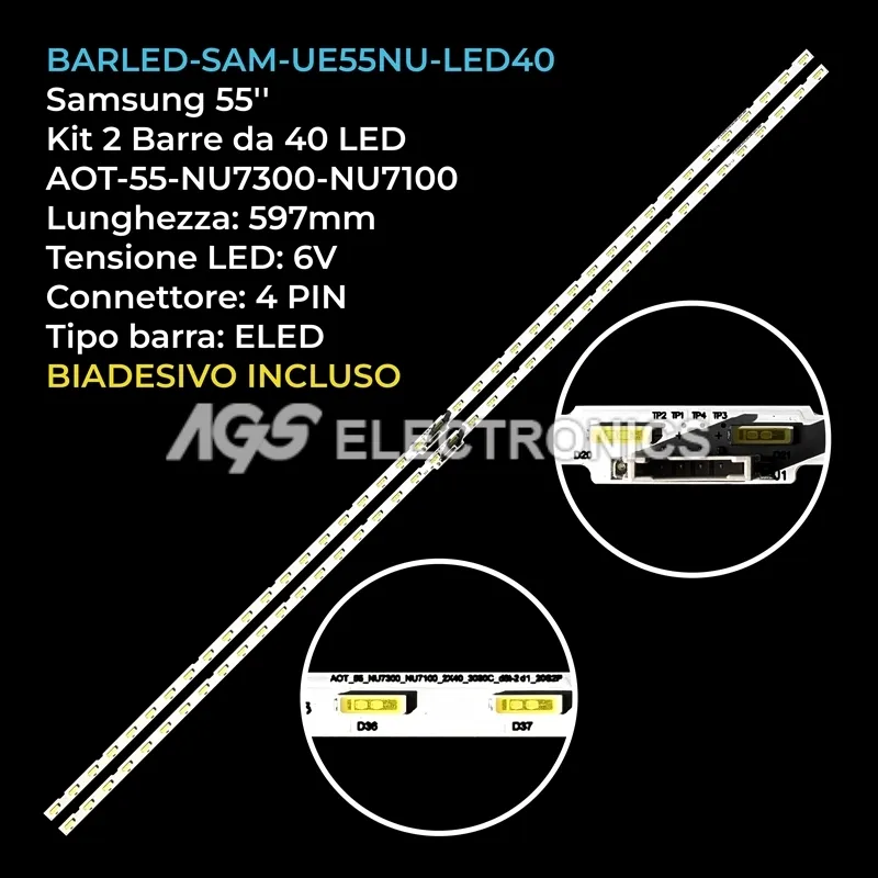 kit 2 barre LED retroilluminazione per Samsung 55 pollici modello UE55NU7200