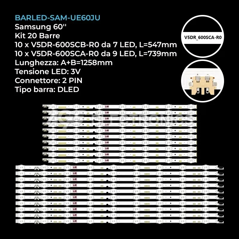 kit 20 barre LED retroilluminazione per Samsung 60 pollici modello UA60JS7200KXLY