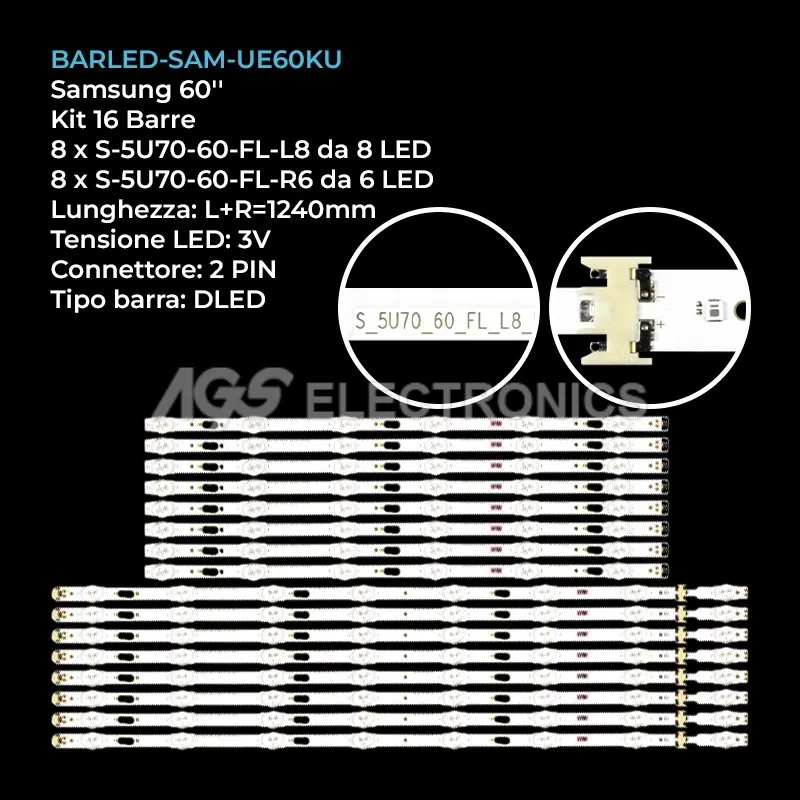 kit 16 barre LED retroilluminazione per Samsung 60 pollici modello UN60KU6000HXPA