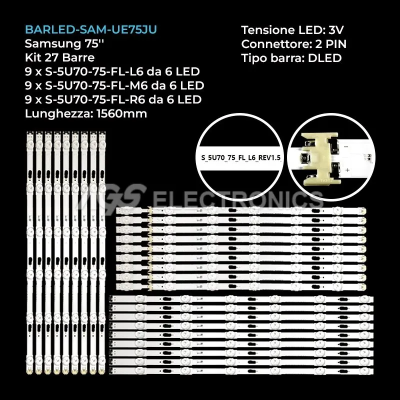 kit 27 barre LED retroilluminazione per Samsung 75 pollici modello UE75JU6515UXXE