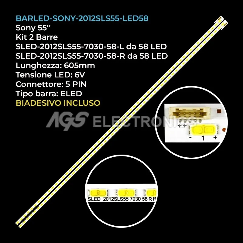 kit 2 barre LED retroilluminazione per Sony 55 pollici modello KDL55HX750