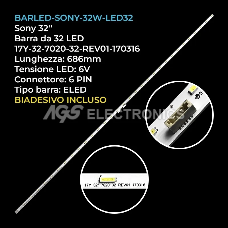 kit 1 barre LED retroilluminazione per Sony 32 pollici modello KDL32WE610