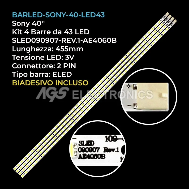 kit 4 barre LED retroilluminazione per Sony 40 pollici modello KDL40EX705