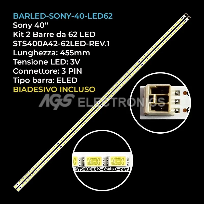 kit 2 barre LED retroilluminazione per Sony 40 pollici modello KDL40EX720