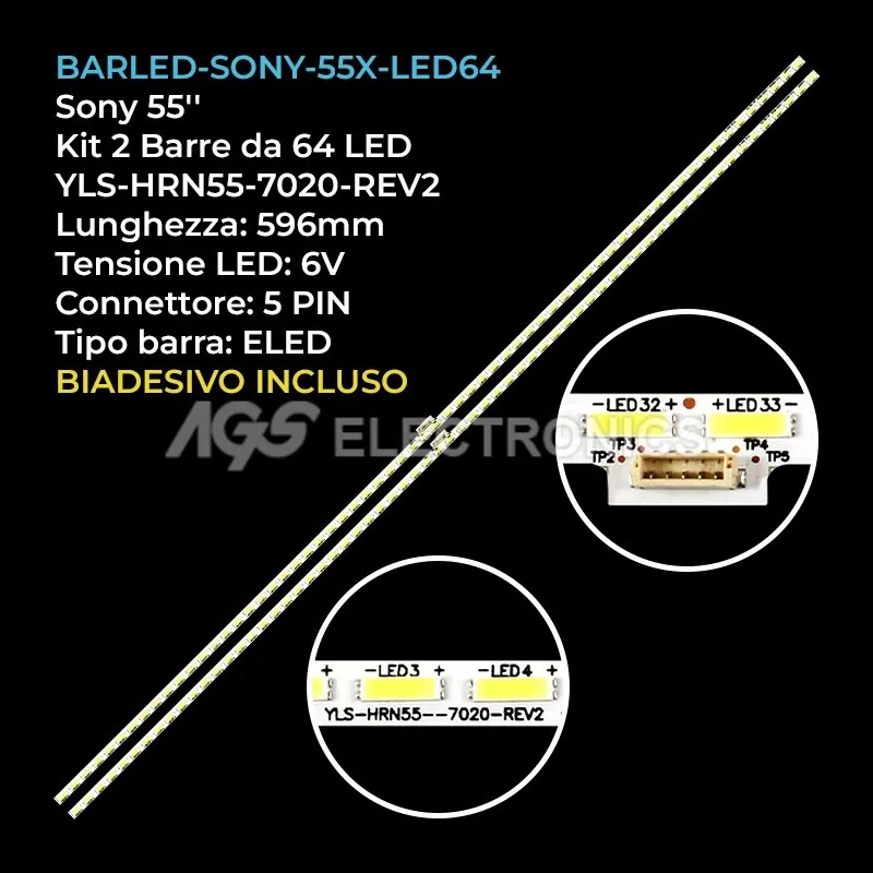 kit 2 barre LED retroilluminazione per Sony 55 pollici modello KDL55X8505C