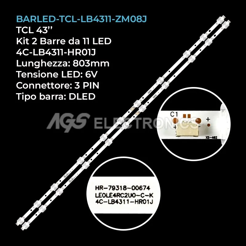 kit 2 barre LED retroilluminazione per TCL 43 pollici modello 43EP660