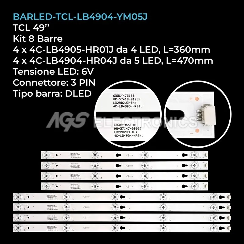 kit 8 barre LED retroilluminazione per TCL 49 pollici modello U49P6006