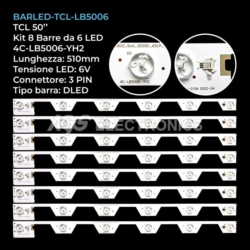 kit 8 barre LED retroilluminazione per TCL 50 pollici modello 50U6500C