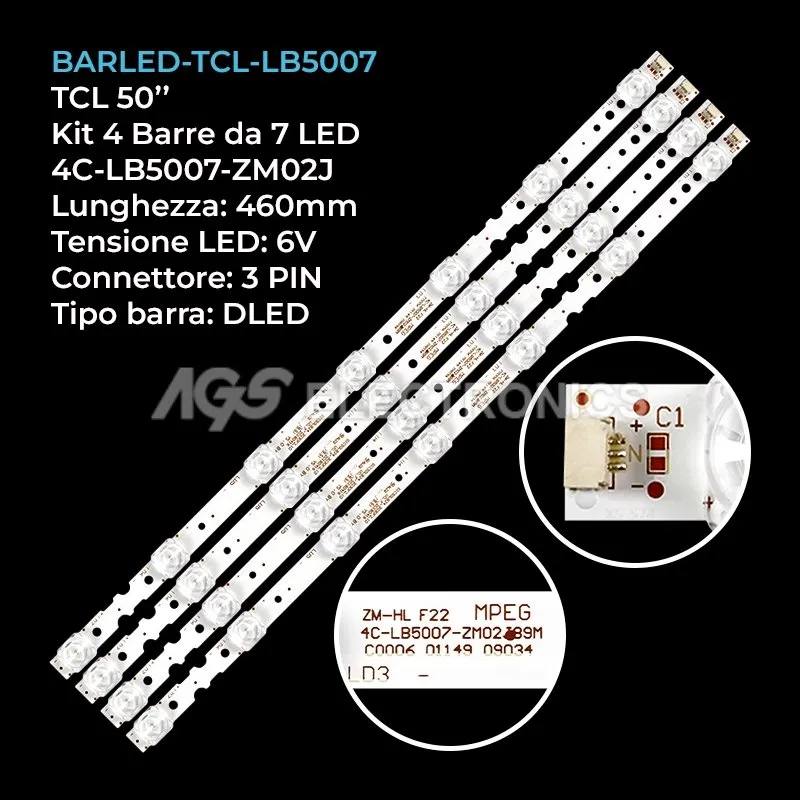 kit 4 barre LED retroilluminazione per TCL 50 pollici modello 50S425TEBA