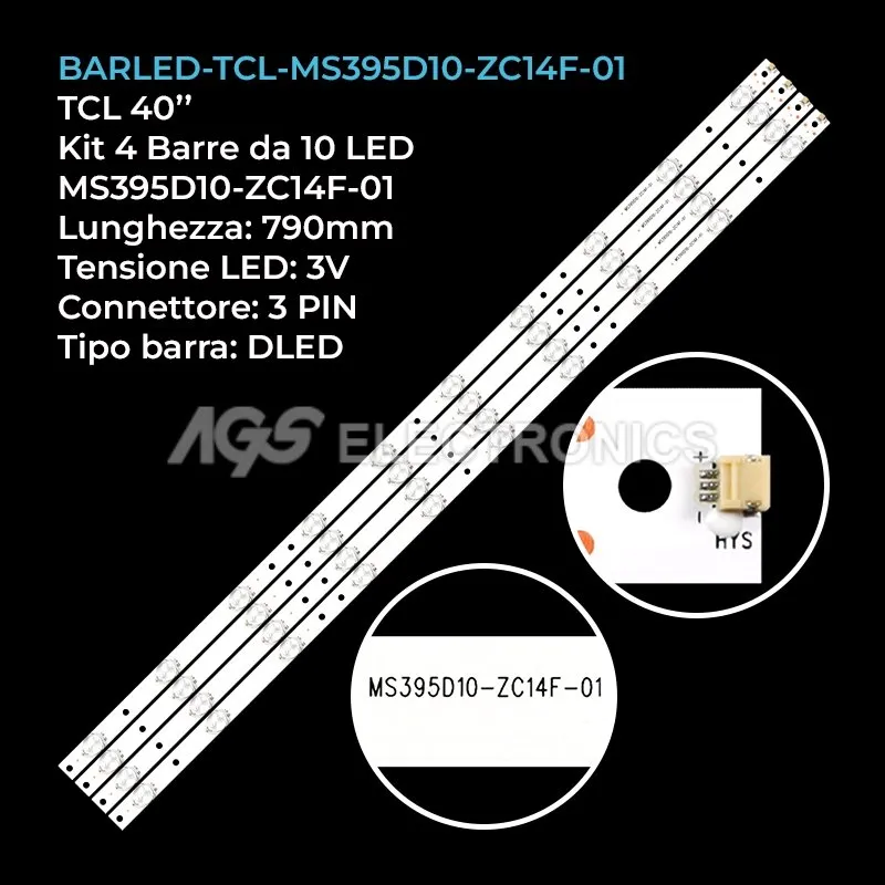 kit 4 barre LED retroilluminazione per TCL 40 pollici modello F40B3813