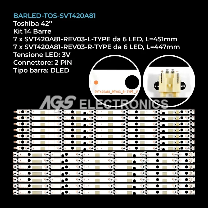 kit 14 barre LED retroilluminazione per Toshiba 42 pollici modello 42L7453D