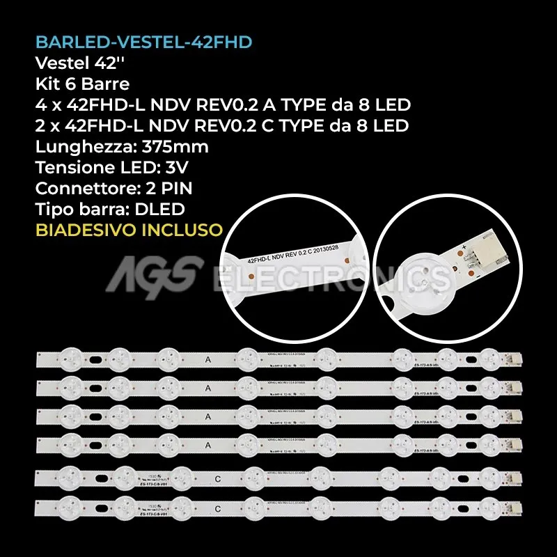 kit 6 barre LED retroilluminazione per Hitachi 42 pollici modello 42HXT12U